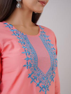 peach solid straight kurta - 17591596 - Standard Image - 5