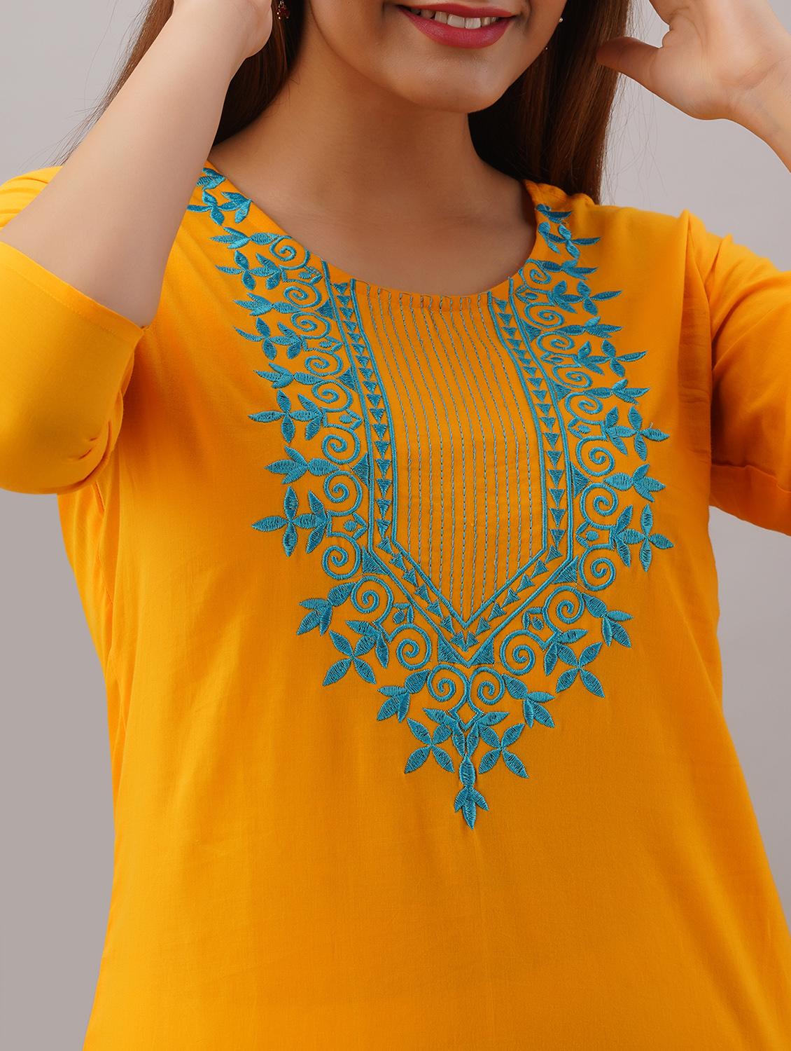 mustard solid straight kurta - 17591597 - Zoom Image - 4