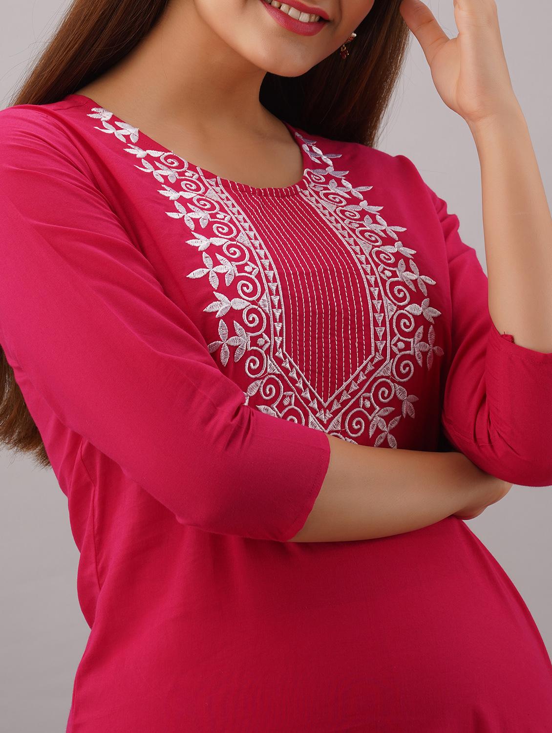 pink solid straight kurta - 17591598 - Zoom Image - 4