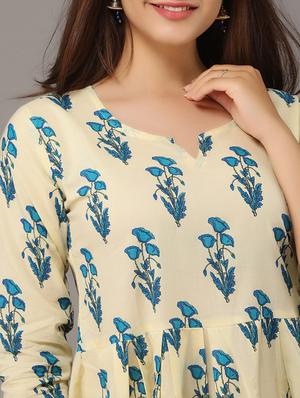 sky blue printed flared kurta - 17591600 - Standard Image - 4