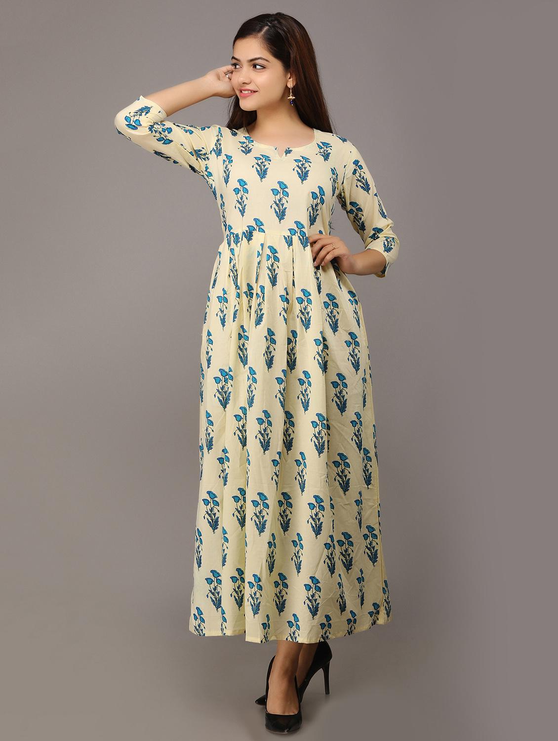 sky blue printed flared kurta - 17591600 - Zoom Image - 1