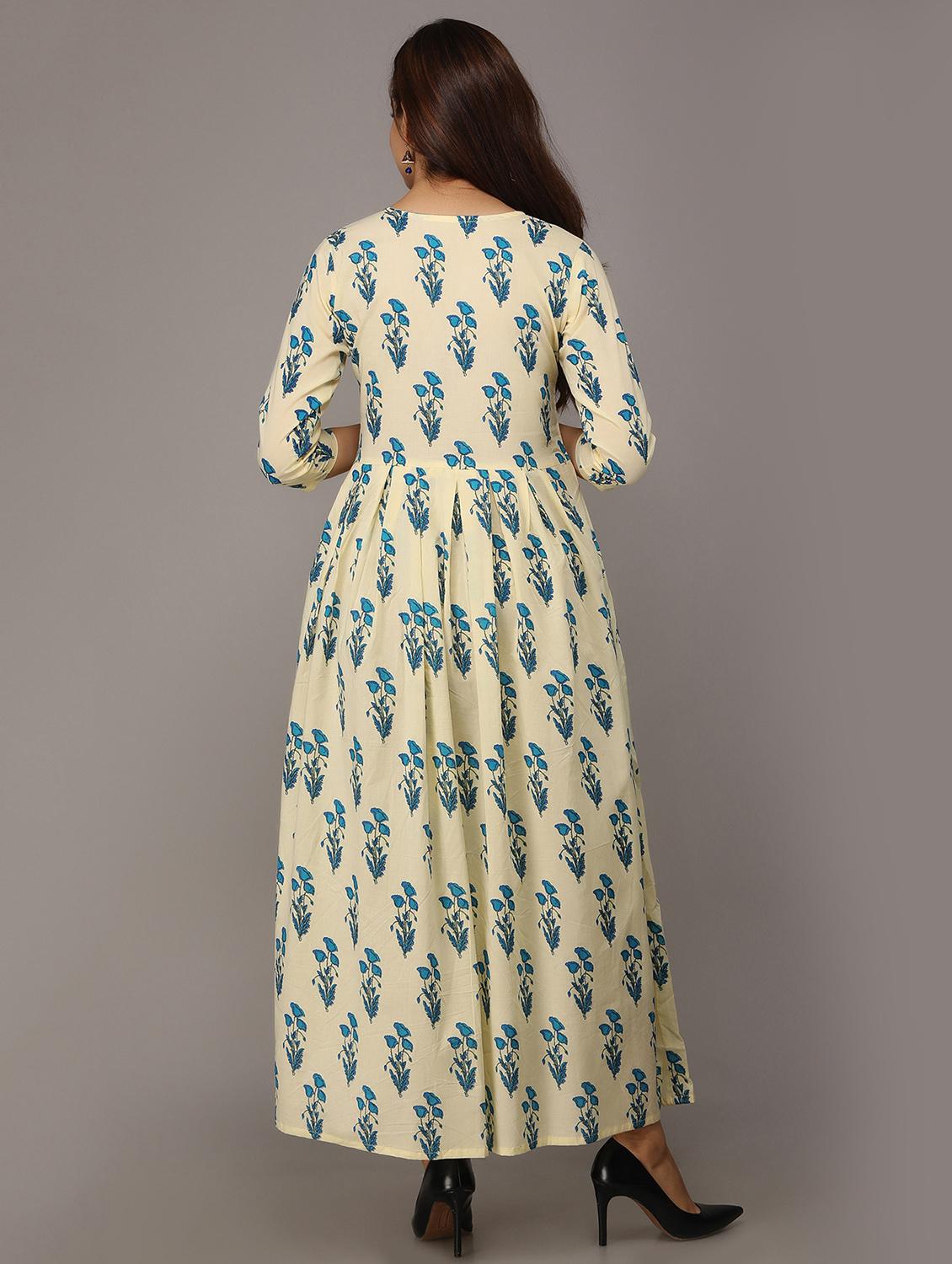 sky blue printed flared kurta - 17591600 - Zoom Image - 3