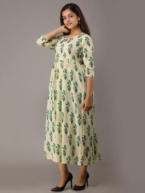 green printed flared kurta - 17591601 - Standard Image - 2