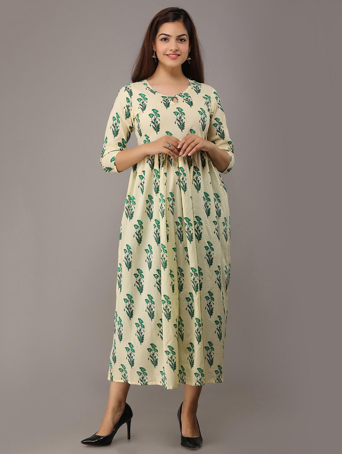 green printed flared kurta - 17591601 - Zoom Image - 1
