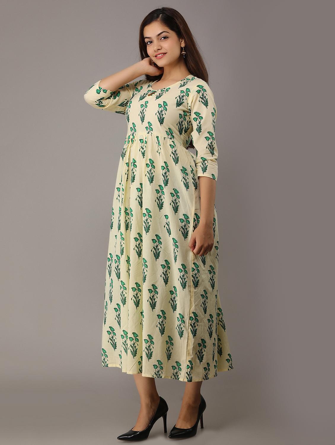 green printed flared kurta - 17591601 - Zoom Image - 2