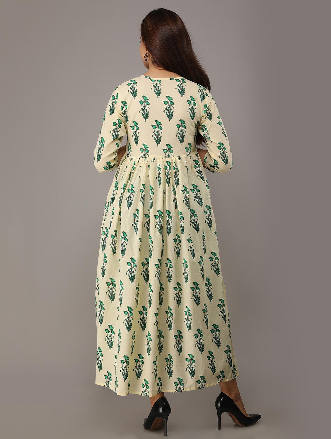 green printed flared kurta - 17591601 - Zoom Image - 3