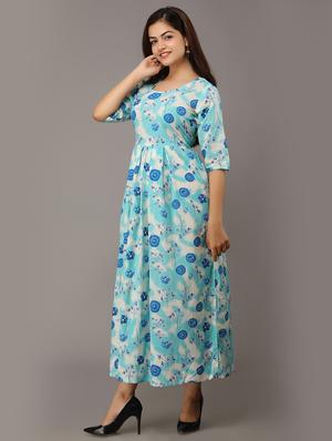 sky blue printed flared kurta - 17591603 - Standard Image - 2