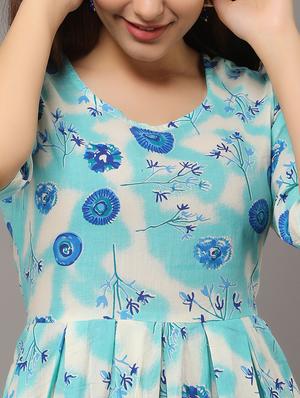 sky blue printed flared kurta - 17591603 - Standard Image - 4