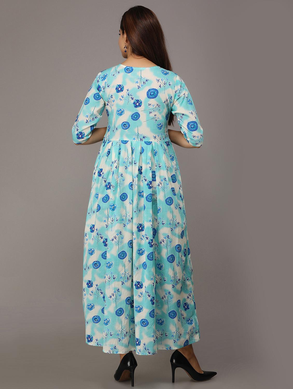 sky blue printed flared kurta - 17591603 - Zoom Image - 3