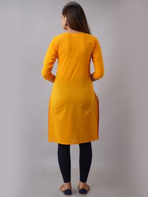mustard embroidery straight kurta - 17591610 - Standard Image - 3