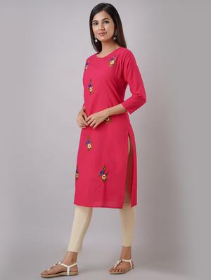 pink embroidery straight kurta - 17591611 - Standard Image - 2