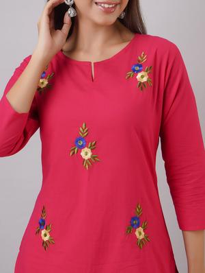 pink embroidery straight kurta - 17591611 - Standard Image - 4