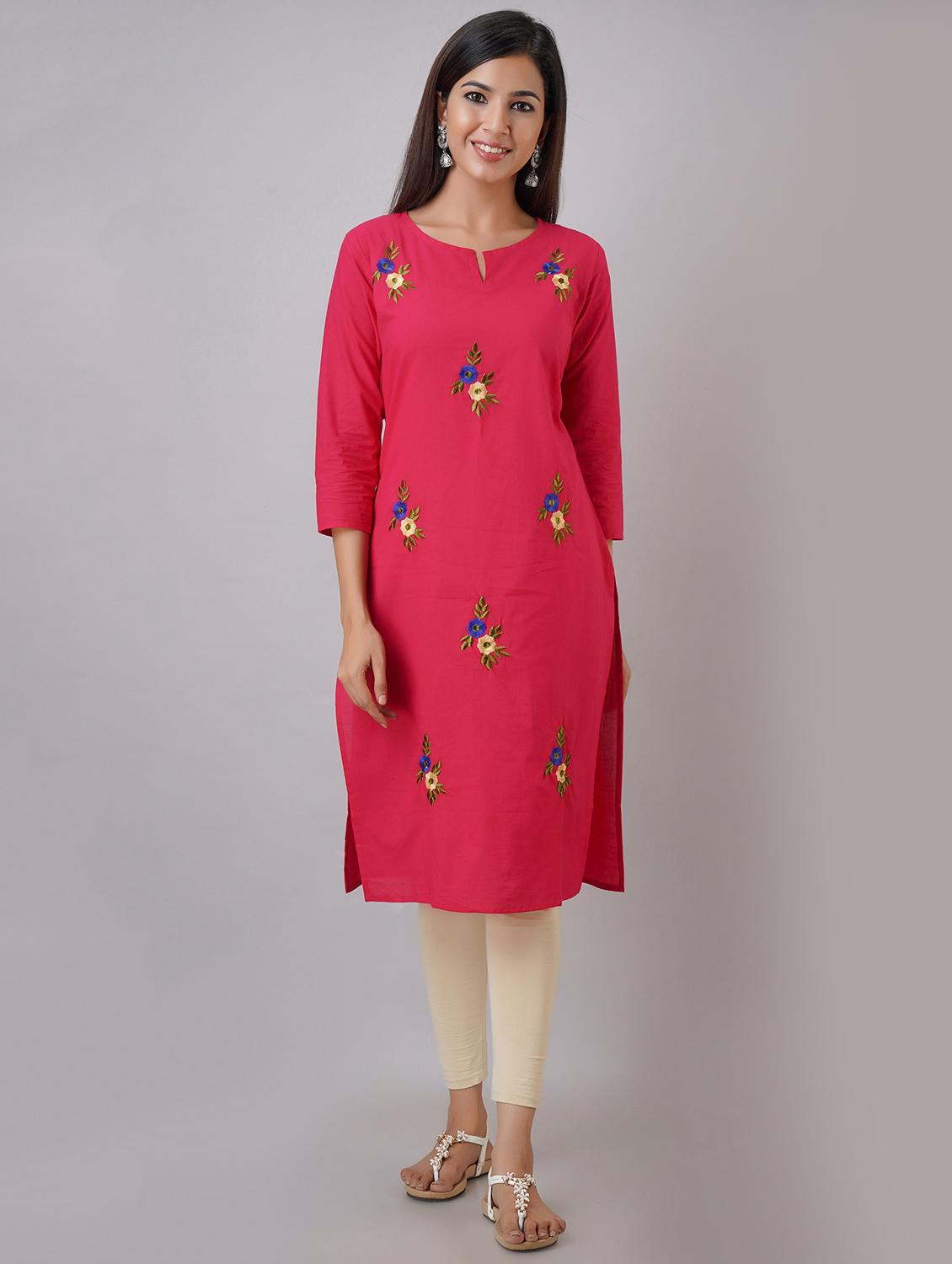 pink embroidery straight kurta - 17591611 - Zoom Image - 1