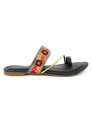 black synthetic slip on kolhapuris - 17591883 - Standard Image - 2