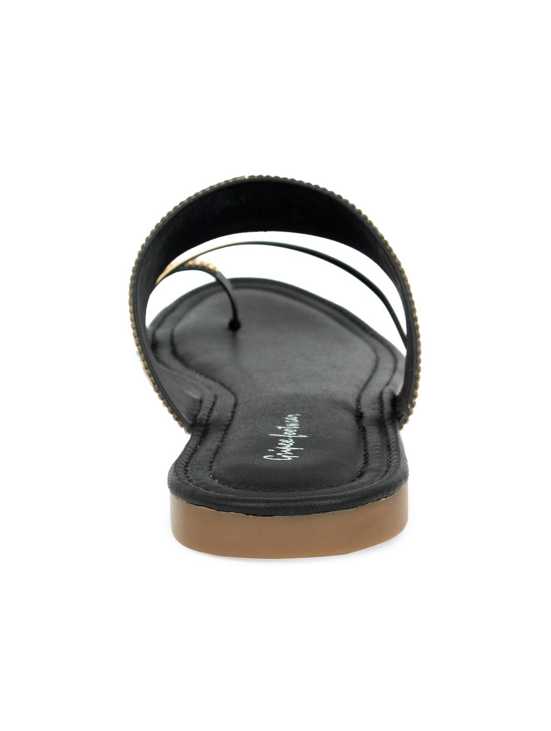 black synthetic slip on kolhapuris - 17591883 - Zoom Image - 4