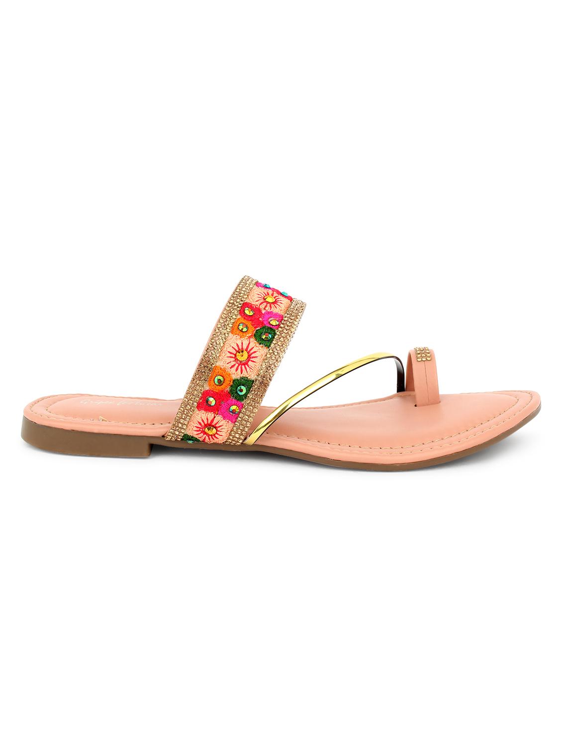 pink synthetic slip on kolhapuris - 17591884 - Zoom Image - 2