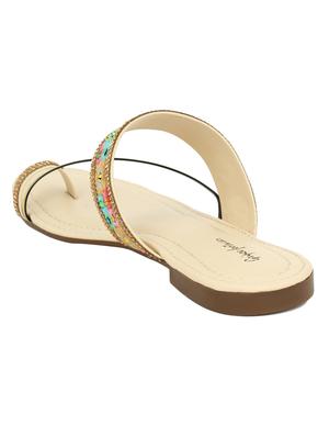 beige synthetic slip on kolhapuris - 17591885 - Standard Image - 3