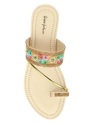 beige synthetic slip on kolhapuris - 17591885 - Standard Image - 5