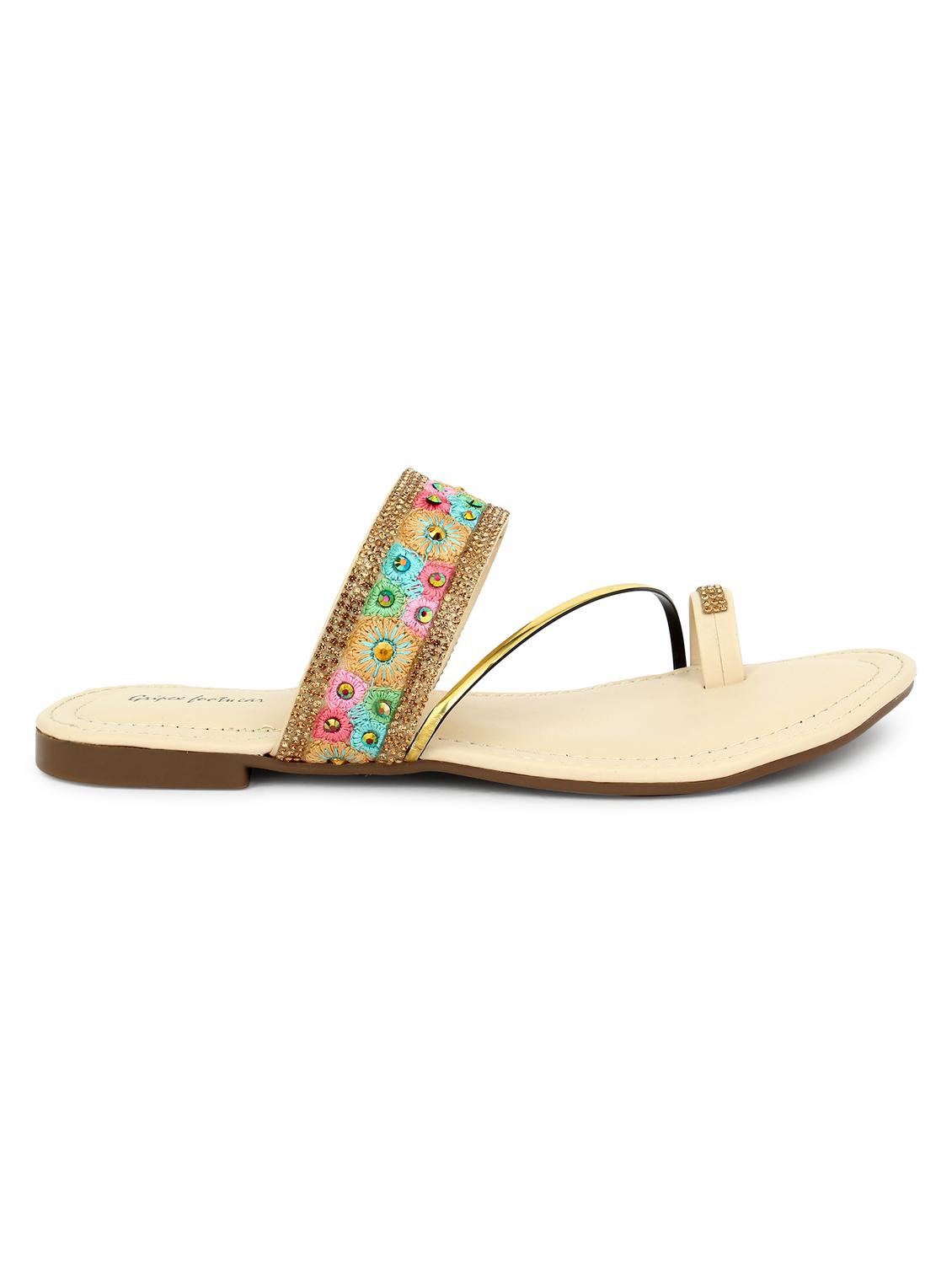 beige synthetic slip on kolhapuris - 17591885 - Zoom Image - 2