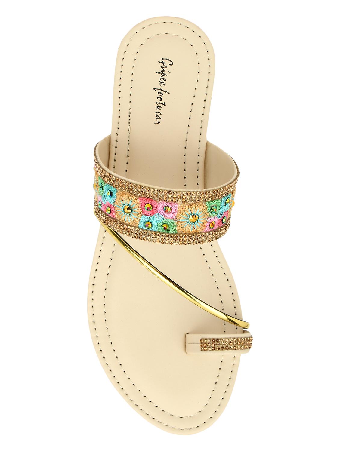 beige synthetic slip on kolhapuris - 17591885 - Zoom Image - 5