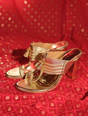 gold slip on heels - 17591900 - Standard Image - 2