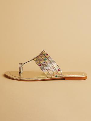 gold slip on kolhapuris - 17591920 - Standard Image - 3