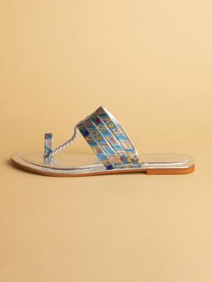 silver slip on kolhapuris - 17591921 - Standard Image - 3