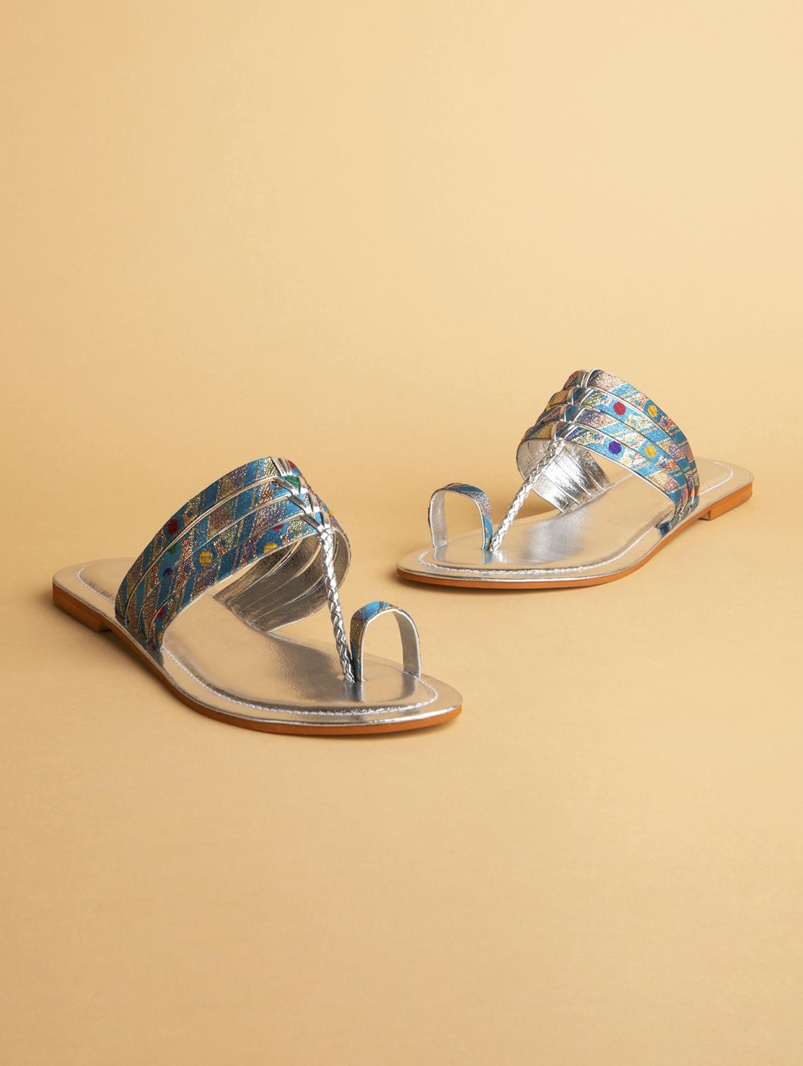 silver slip on kolhapuris - 17591921 - Zoom Image - 2