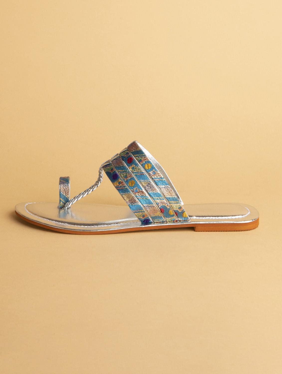 silver slip on kolhapuris - 17591921 - Zoom Image - 3
