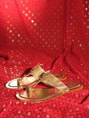 gold slip on sandals - 17591923 - Standard Image - 3