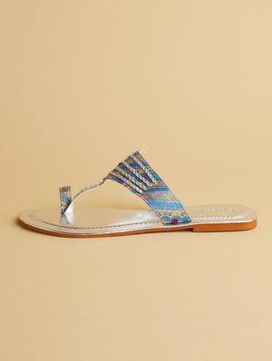 silver slip on sandals - 17591924 - Standard Image - 3
