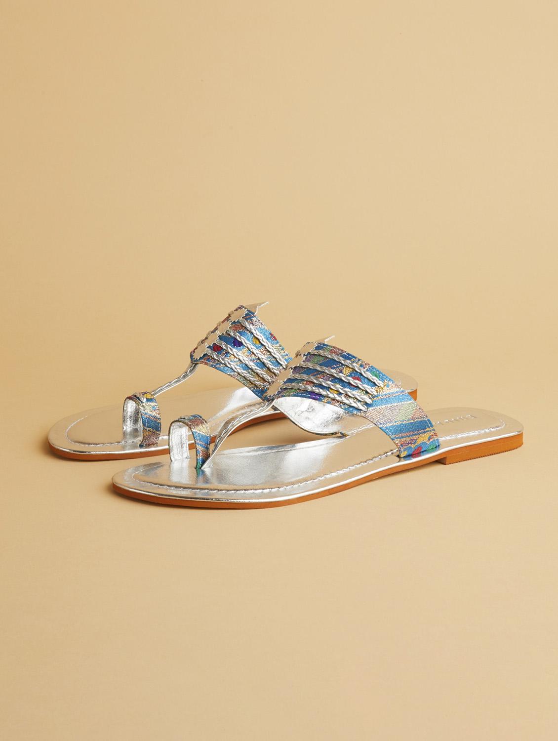silver slip on sandals - 17591924 - Zoom Image - 1