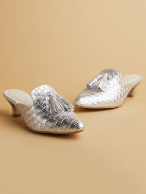 silver slip on sandals - 17592725 - Standard Image - 2
