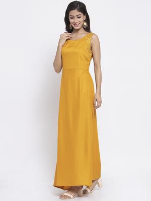 yellow solid maxi dress - 17593041 - Standard Image - 2