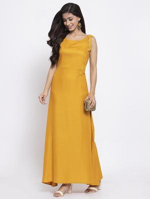 yellow solid maxi dress - 17593041 - Standard Image - 4