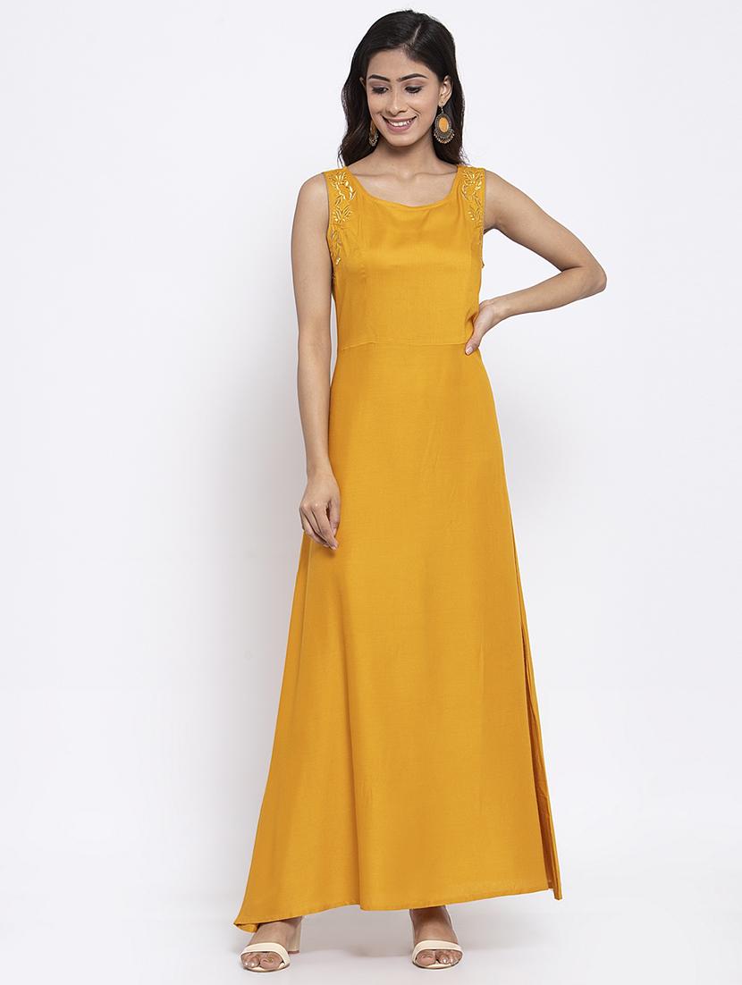 yellow solid maxi dress - 17593041 - Zoom Image - 1