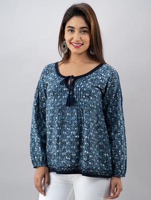 tie up neck printed top - 17593952 - Standard Image - 2