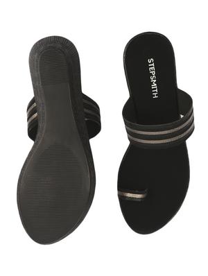 black casual wedges slippers - 17594217 - Standard Image - 4