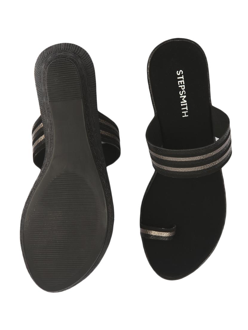 black casual wedges slippers - 17594217 - Zoom Image - 4