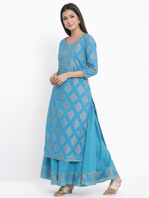 turquoise kurta skirt set - 17594223 - Standard Image - 2
