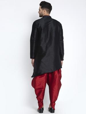 black solid asymmetric dhoti kurta ethnic set - 17594252 - Standard Image - 3