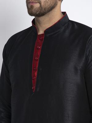 black solid asymmetric dhoti kurta ethnic set - 17594252 - Standard Image - 4