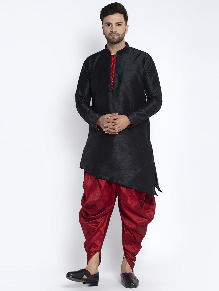black solid asymmetric dhoti kurta ethnic set - 17594252 - Zoom Image - 1