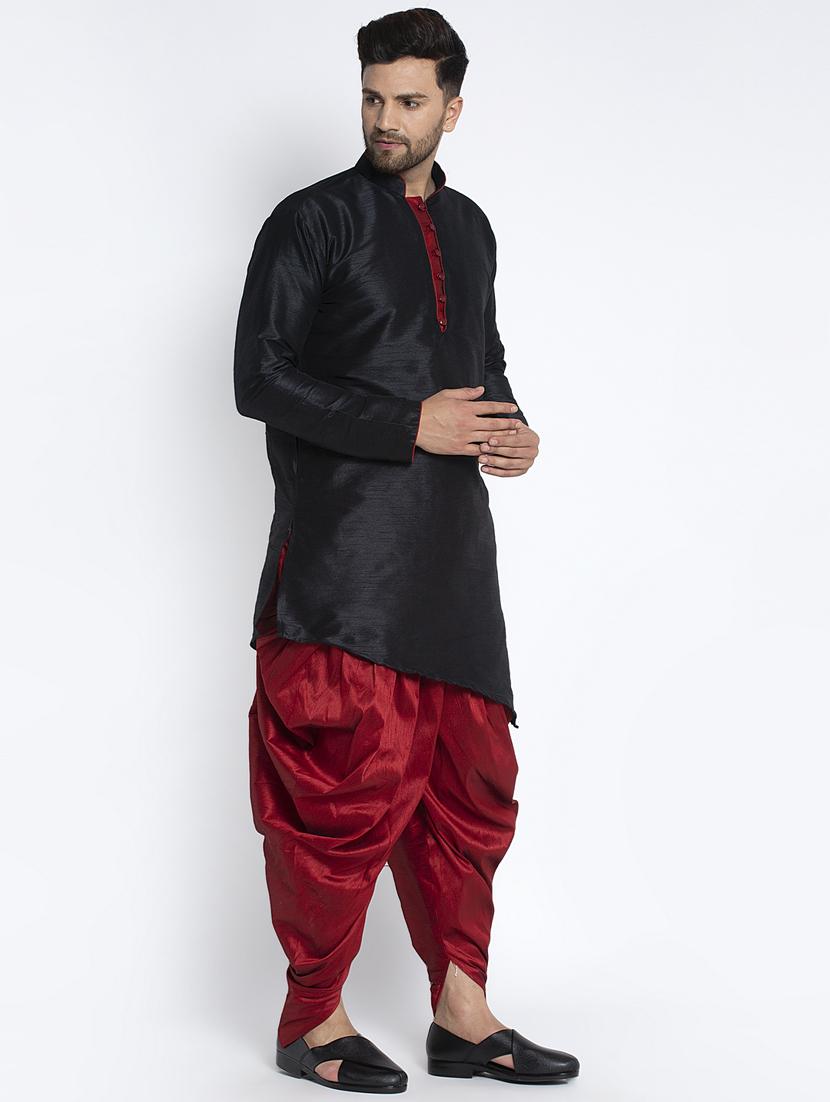 black solid asymmetric dhoti kurta ethnic set - 17594252 - Zoom Image - 2
