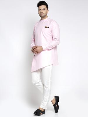 pink solid asymmetric kurta pajama ethnic set - 17594254 - Standard Image - 2