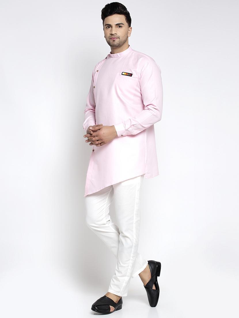 pink solid asymmetric kurta pajama ethnic set - 17594254 - Zoom Image - 2