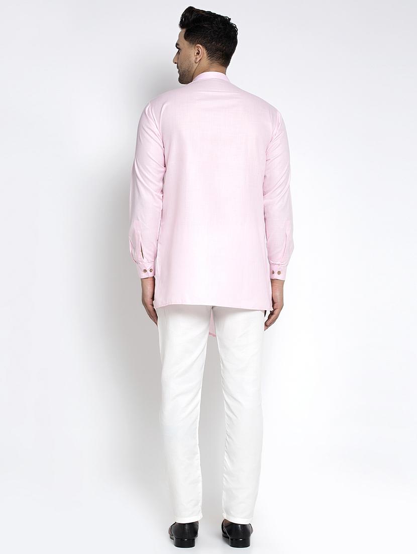 pink solid asymmetric kurta pajama ethnic set - 17594254 - Zoom Image - 3