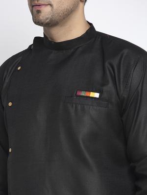 black solid asymmetric kurta pajama ethnic set - 17594258 - Standard Image - 4