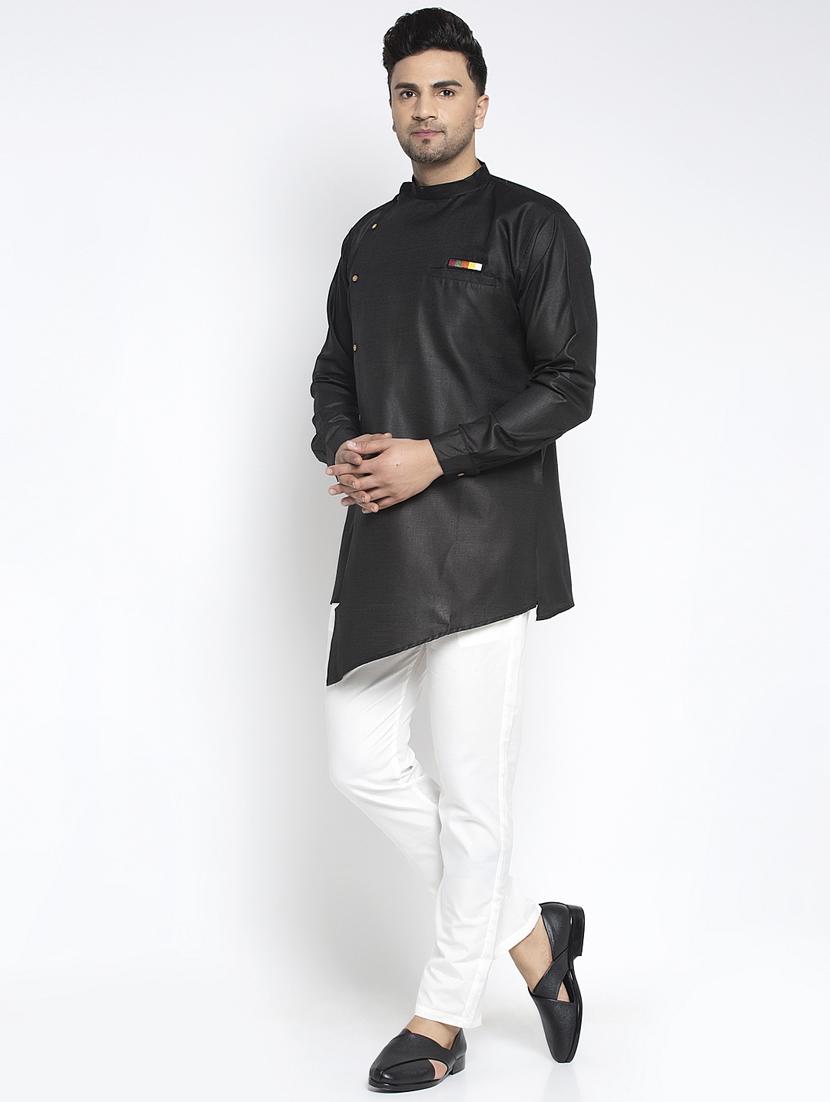 black solid asymmetric kurta pajama ethnic set - 17594258 - Zoom Image - 2