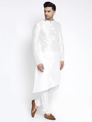 white solid asymmetric kurta pajama ethnic set - 17594283 - Standard Image - 2